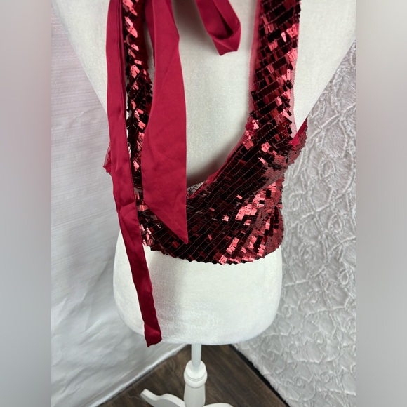NWOT Free People Intimately Disco Fever Cami, Red Combo, Size Medium, Sequins - Picture 8 of 12